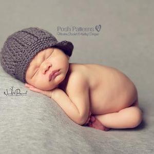Crochet Hat Pattern Ribbed Baby Newsboy Hat..