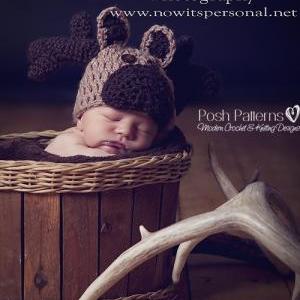 Crochet Hat Pattern Baby Moose Reindeer Hat Pdf..